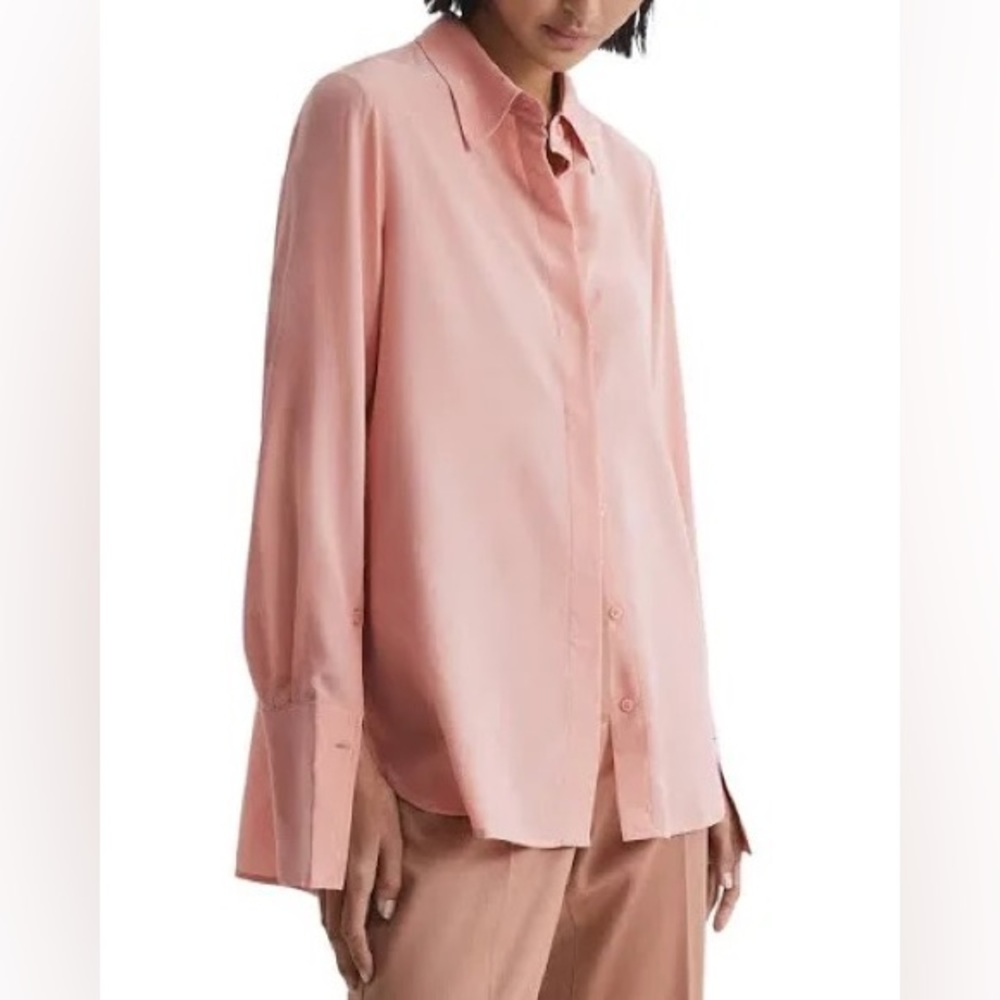 REISS Kia silk women shirt pale pink size 2